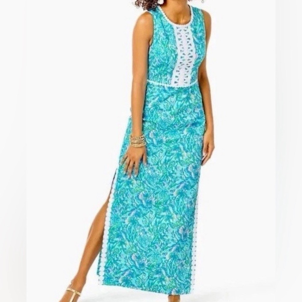 Lilly Pulitzer Ashlee Shift Maxi Dress in Surf Blue Coral Womens Size 2